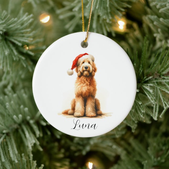 Ornamento del perro de oro de los navidades Santa  (Árbol)