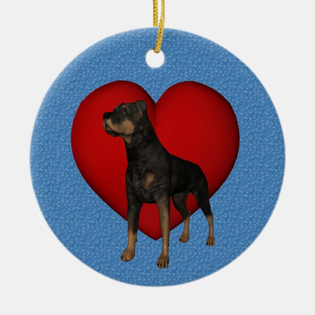 Ornamento del perro del corazón rojo Rottweiler (Frente)