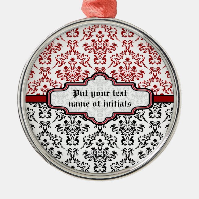 Ornamento del personalizado blanco rojo negro con  (Frente)