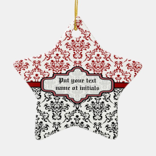 Ornamento del personalizado blanco rojo negro con  (Frente)