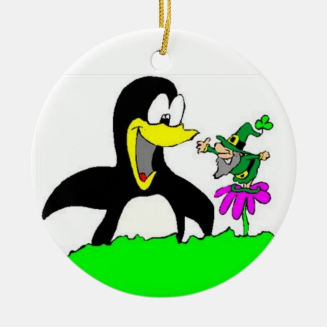 Ornamento del Personalizado de Penguin y Leprechau (Frente)