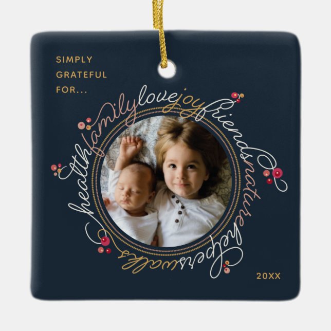 Ornamento del Personalizado de Wreath de Gratitude (Anverso)