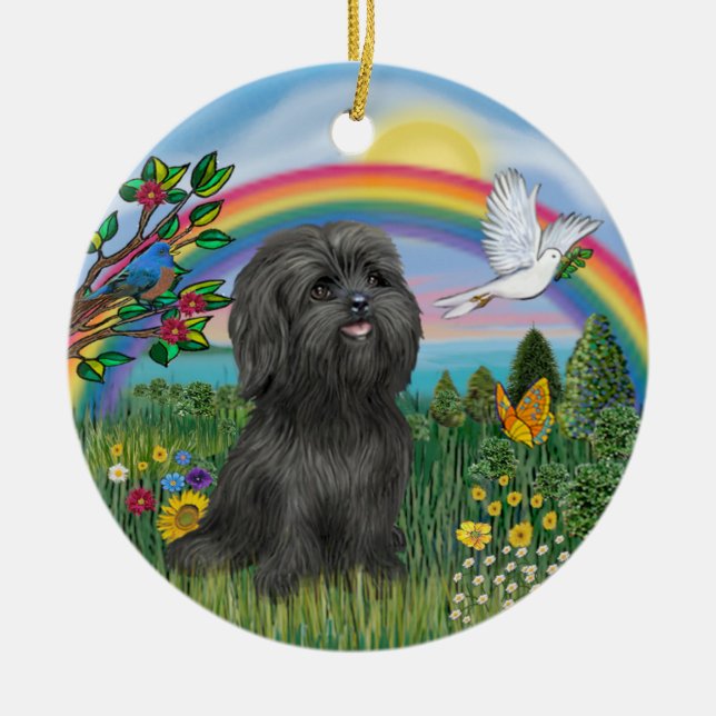 Ornamento del puente arcoiris del balck Shih Tzu (Frente)