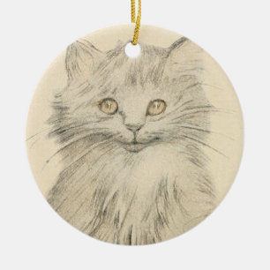 Ornamento del retrato del gato del dibujo de lápiz