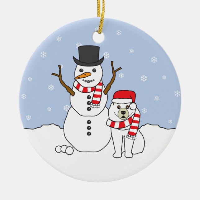 Ornamento del samoyedo y del muñeco de nieve (Frente)