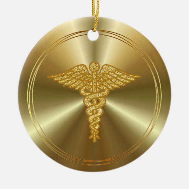 Ornamento del Signo Médico Dorado Caduceus (Frente)