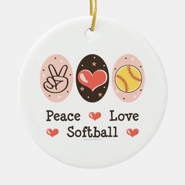 Ornamento del softball del amor de la paz (Frente)