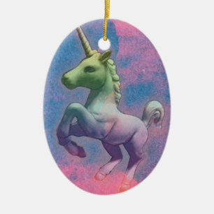 Ornamento del unicornio - óvalo (rosa de la