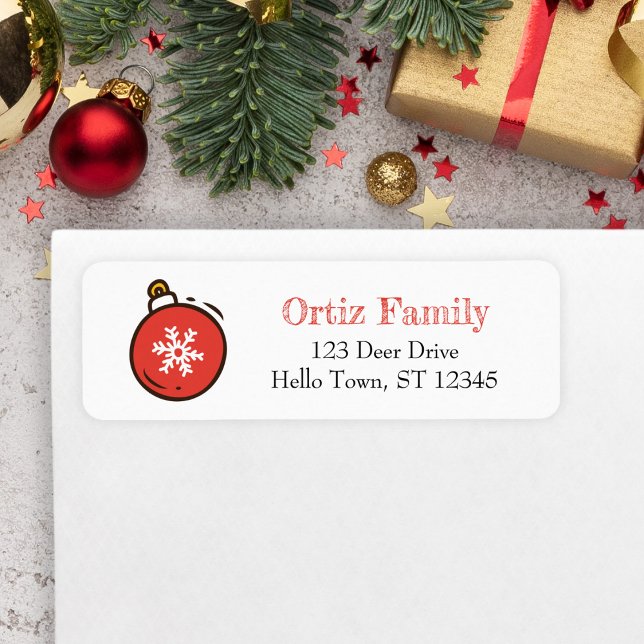 Ornamento dibujado a mano, etiqueta de Navidades (Christmas Ornament Address Label)