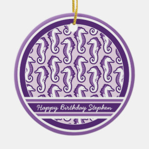 Ornamento divertido del Seahorse - púrpura