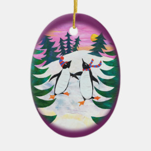 Ornamento divertido para los pingüinos de patinaje