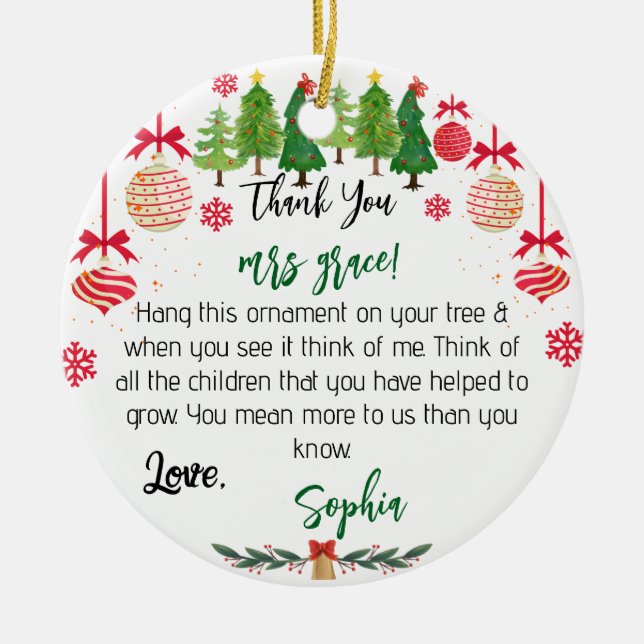 Ornamento docente personalizado, Navidades Persona (Frente)
