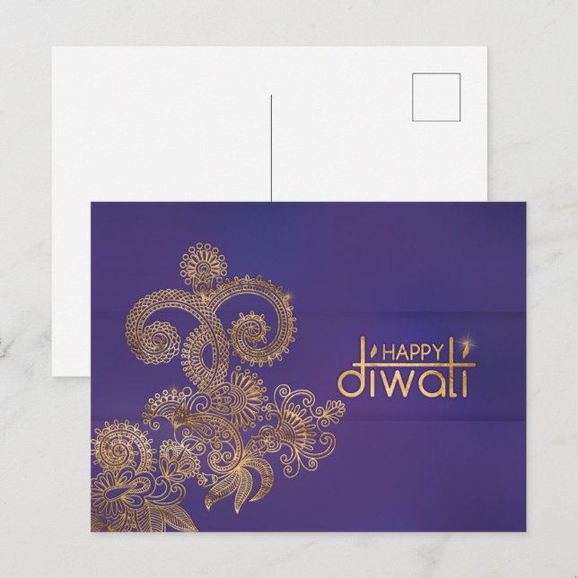 Ornamento dorado feliz tarjeta postal Diwali (Anverso / Reverso)