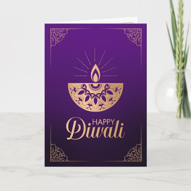 Ornamento dorado púrpura y Rosa Tarjeta Diwali fel (Anverso)