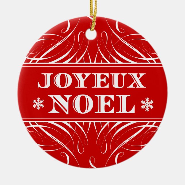 Ornamento elegante rojo del navidad de Joyeux Noel (Frente)