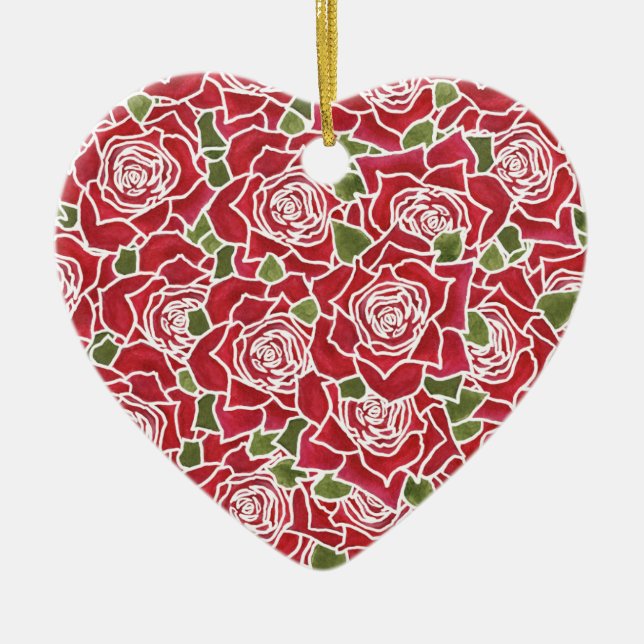 Ornamento en forma de corazón bonito: Patrón de ro (Frente)