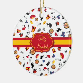 Ornamento español de Feliz Navidad de la bandera