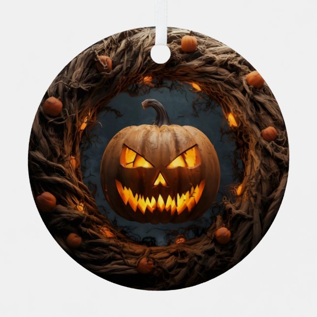 Ornamento espeluznante de calabaza 3D Wreath Hallo (Anverso)