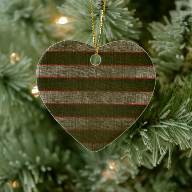 Ornamento estriado de Navidad del corazón cerámico (Árbol)