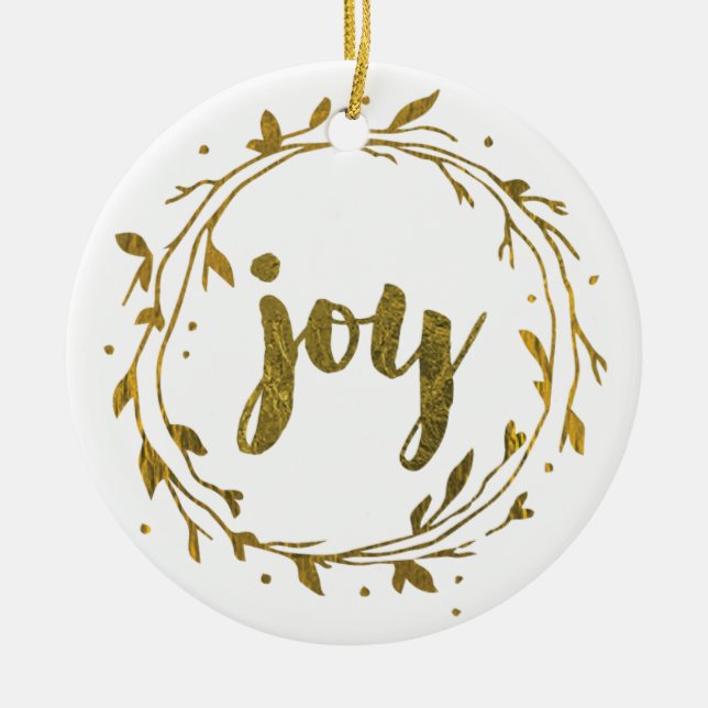 Ornamento familiar de Navidades de Joy Wreath Gold (Frente)