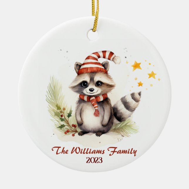 Ornamento familiar de Navidades Racoon (Frente)