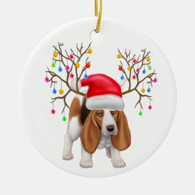 Ornamento feliz de Howlidays Basset Hound (Frente)