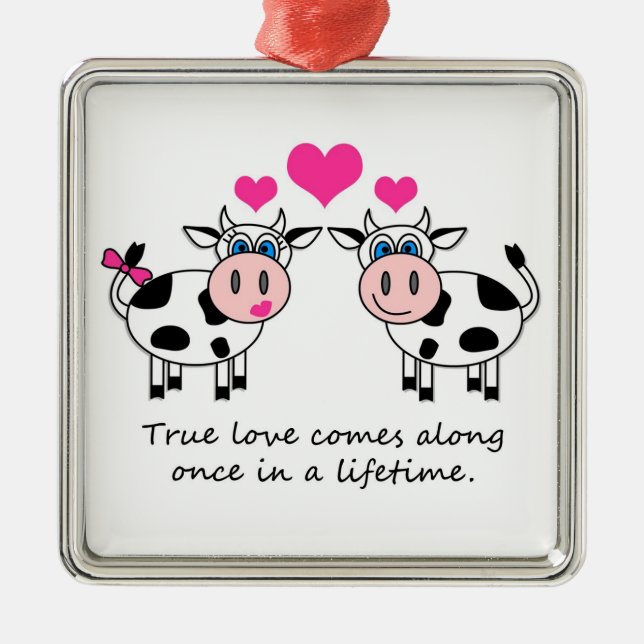 Ornamento feliz de las vacas del amor verdadero (Frente)