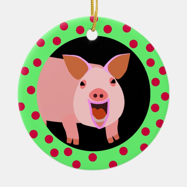 Ornamento feliz del día de fiesta del cerdo (Frente)