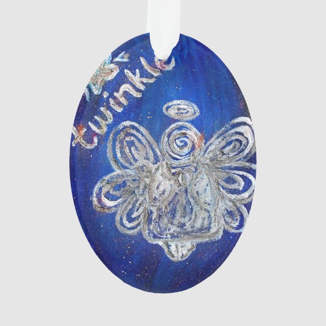 Ornamento feriado de arte Twinkle Silver Angel (Reverso)