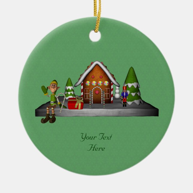 Ornamento feriado de la casa de Boy Elf Gingerbrea (Frente)