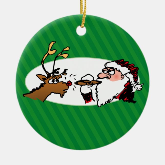 Ornamento festivo verde de Stogie Smoking Santa Fu (Frente)