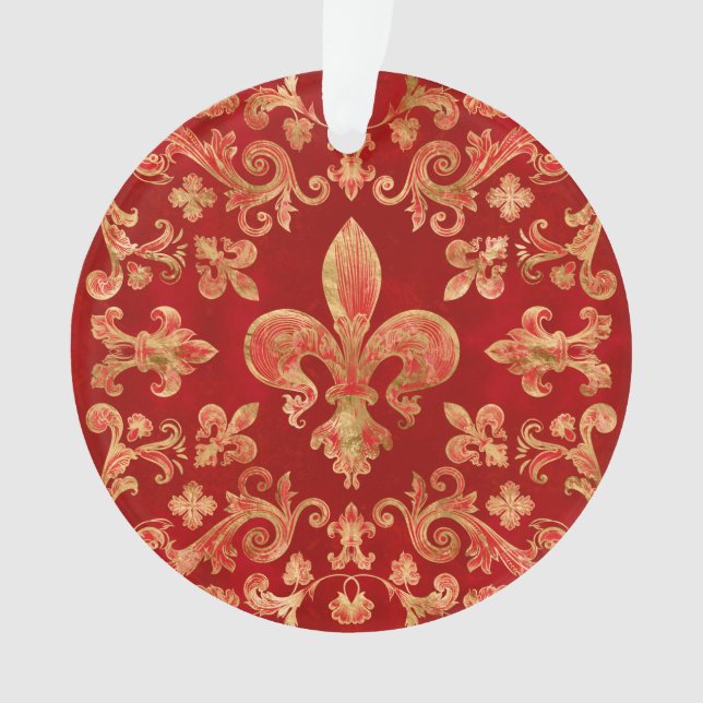 Ornamento Fleur-de-lis Rojo de lujo (Anverso)