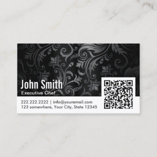 Ornamento floral Código QR Chef tarjeta de visita