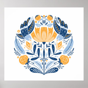 Ornamento floral de arte folclórico escandinavo
