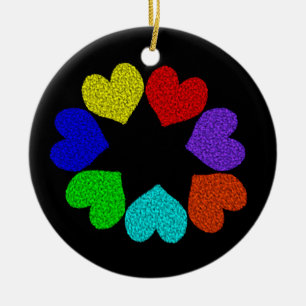 Ornamento floral de corazón de amor arcoiris