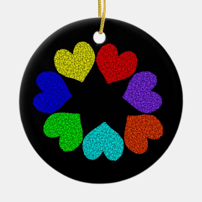 Ornamento floral de corazón de amor arcoiris (Frente)