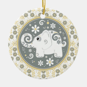 Ornamento floral de elefante blanco gris amarillo 
