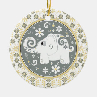 Ornamento floral de elefante blanco gris amarillo