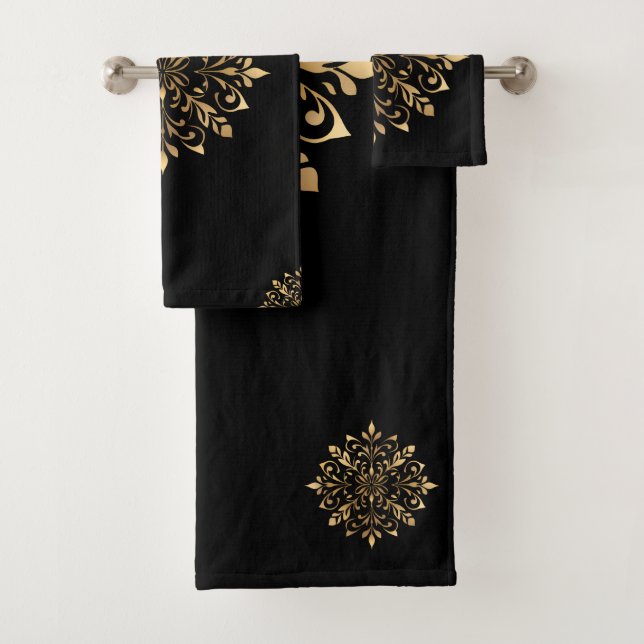 Ornamento floral de lujo negro y oro (In situ)