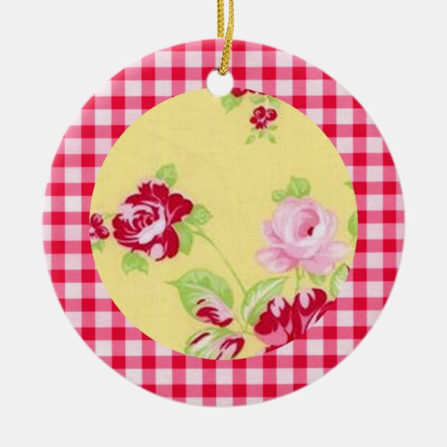 Ornamento floral rosado de Gingham (Frente)