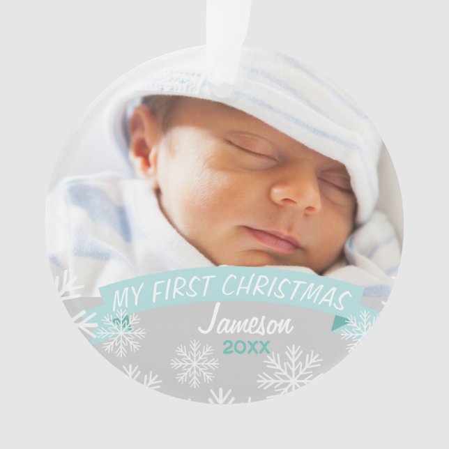 Ornamento fotográfico | Baby Boy First Christmas (Anverso)