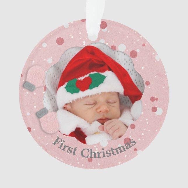 Ornamento fotográfico Baby First Christmas Pink Mi (Anverso)