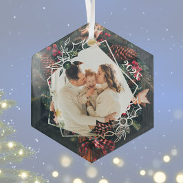 Ornamento fotográfico de los navidades Holly Wreat