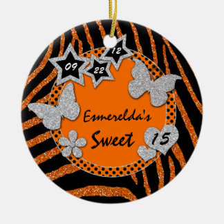 Ornamento fotográfico de naranja Black Silver Zebr
