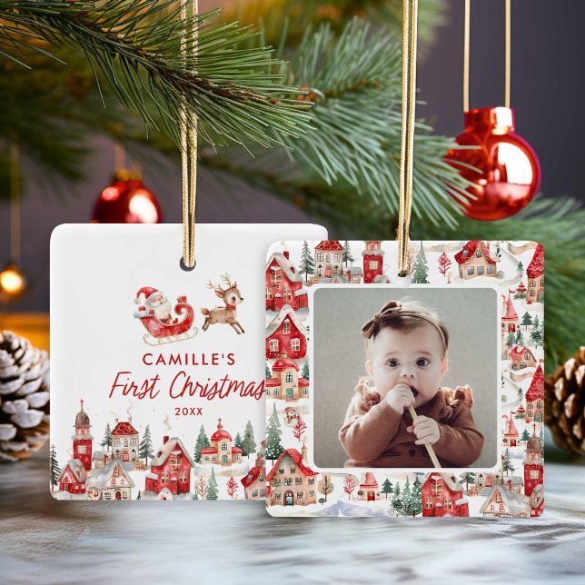 Ornamento fotográfico de Santa Bebé 1 Navidades (1st Christmas Santa Baby Photo Ornament)