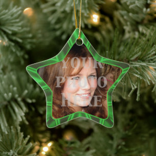 Ornamento fotográfico estrella verde satinado