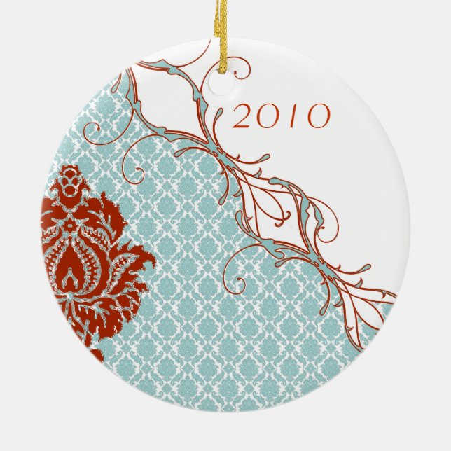 Ornamento fotográfico familiar de Navidades Damask (Atrás)