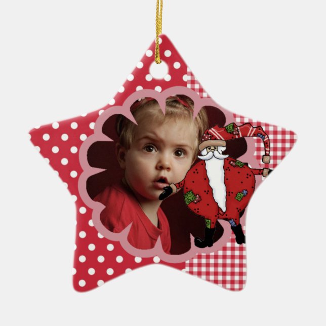 Ornamento fotográfico Gingham Santa Personalizado (Frente)