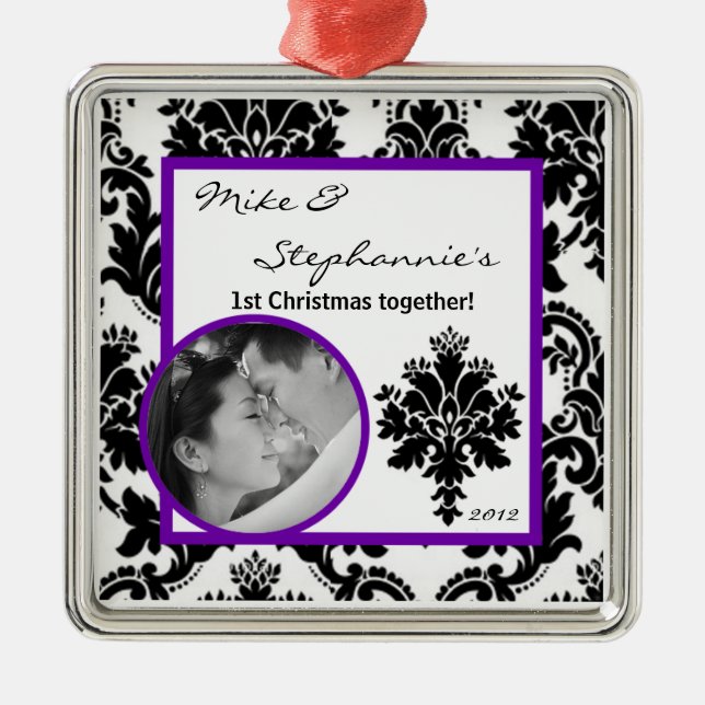 Ornamento fotográfico personalizado Black Purple D (Frente)