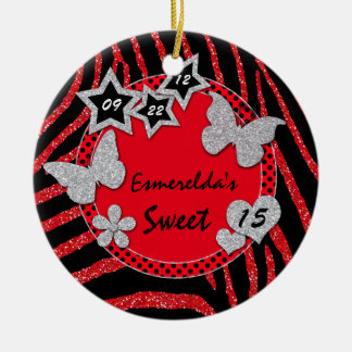 Ornamento fotográfico Red Black Silver Zebra Sweet